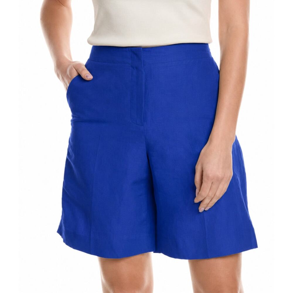 Lafayette 148 Blue Silk Linen Bermuda Shorts Size 14